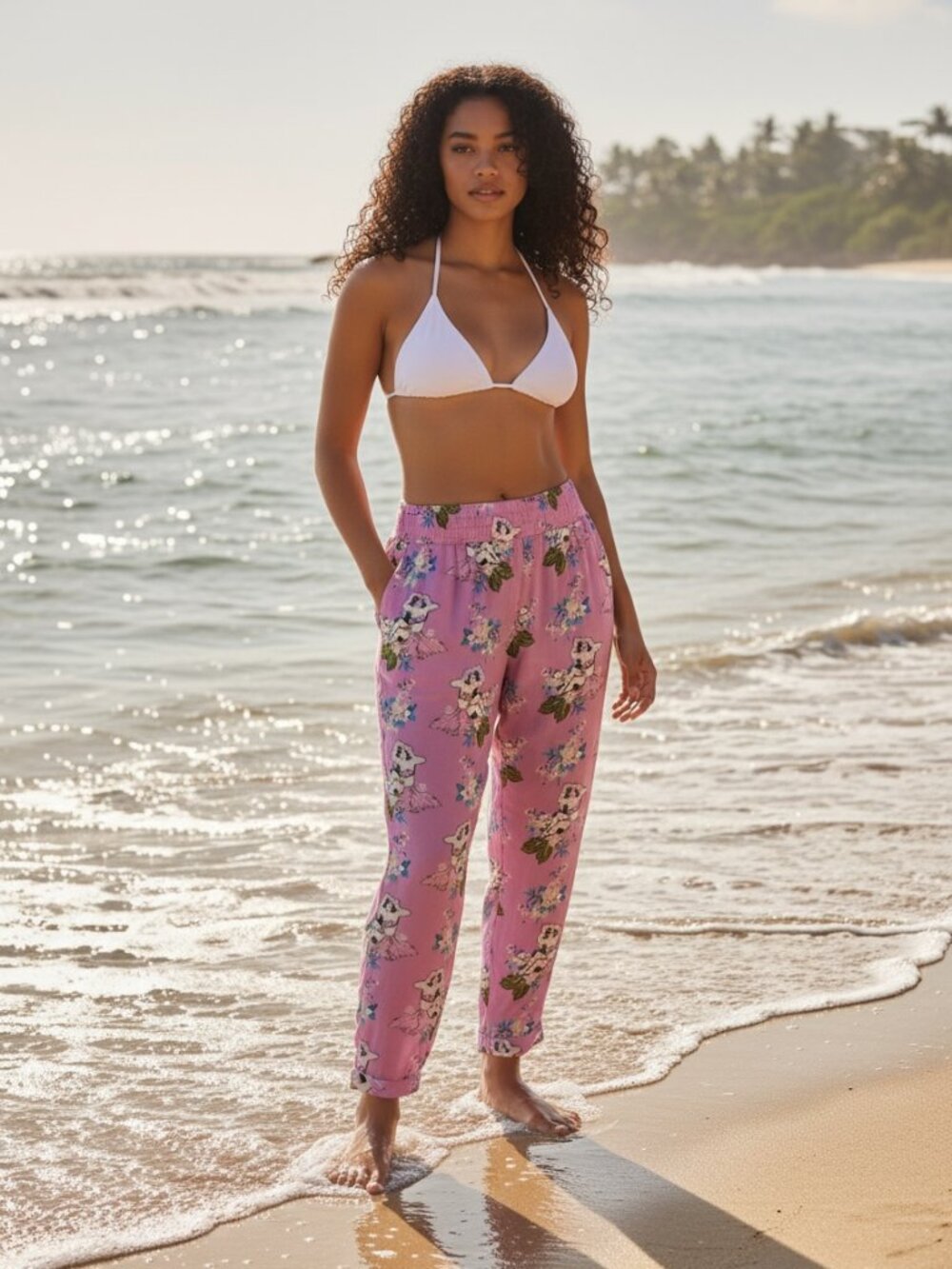 Calypso St Barth x Velvet Hawaiian Hula Girl Viscose Ankle Pants Purple Small